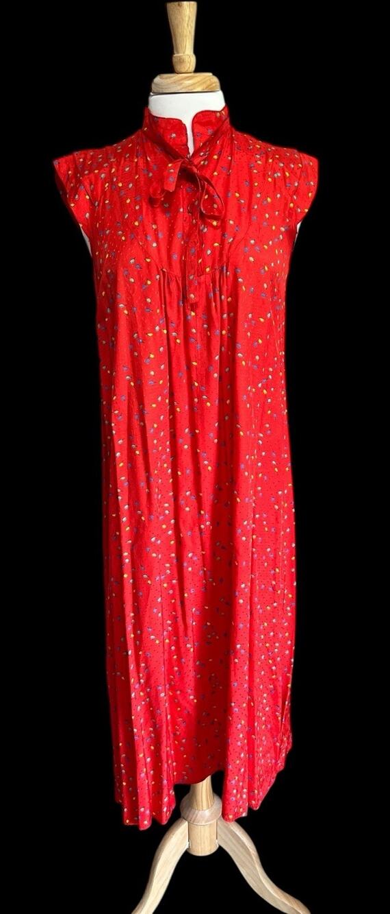 Retro 70s 80s EVA Women's L Maxi Dress Red Lightbulb Print Cap Sleeve sz 40
